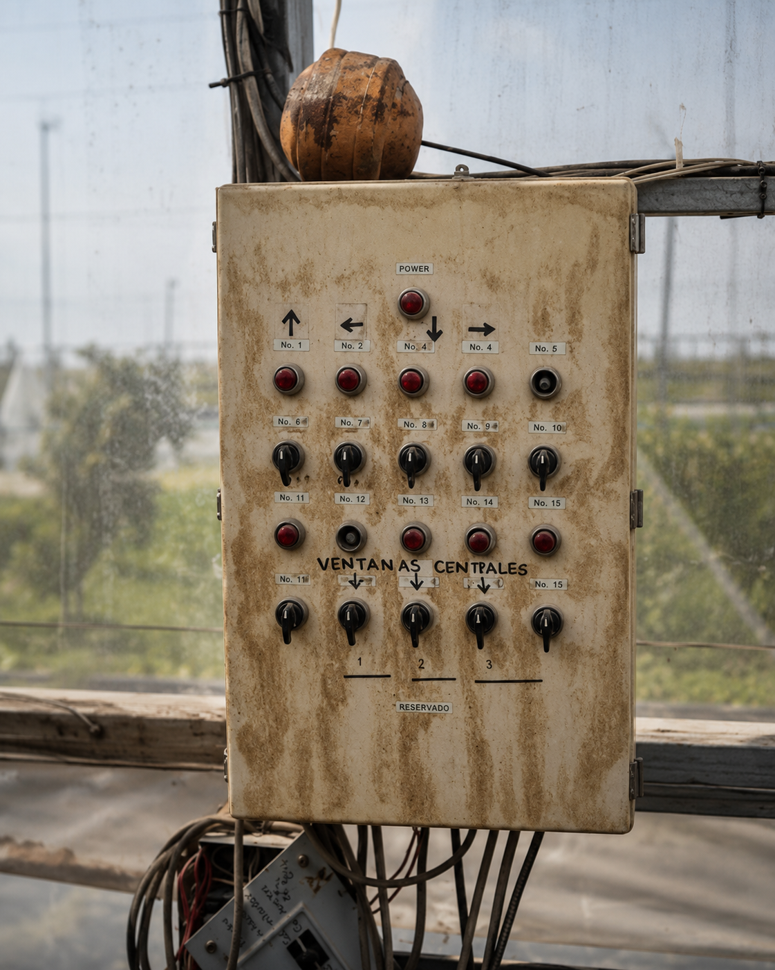 Panel de control manual existente en una granja