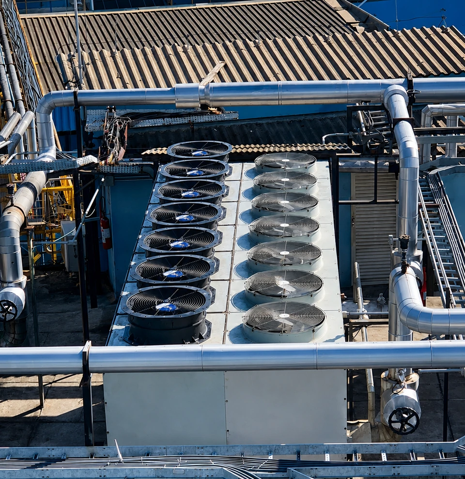 Chiller industrial enfriado por aire con arreglo de ventiladores axiales