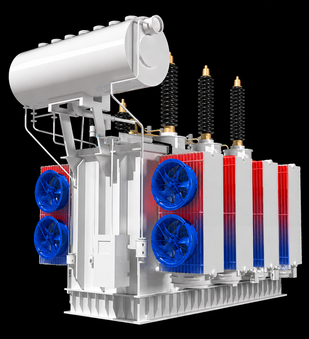Transformador enfriado con ventiladores axiales