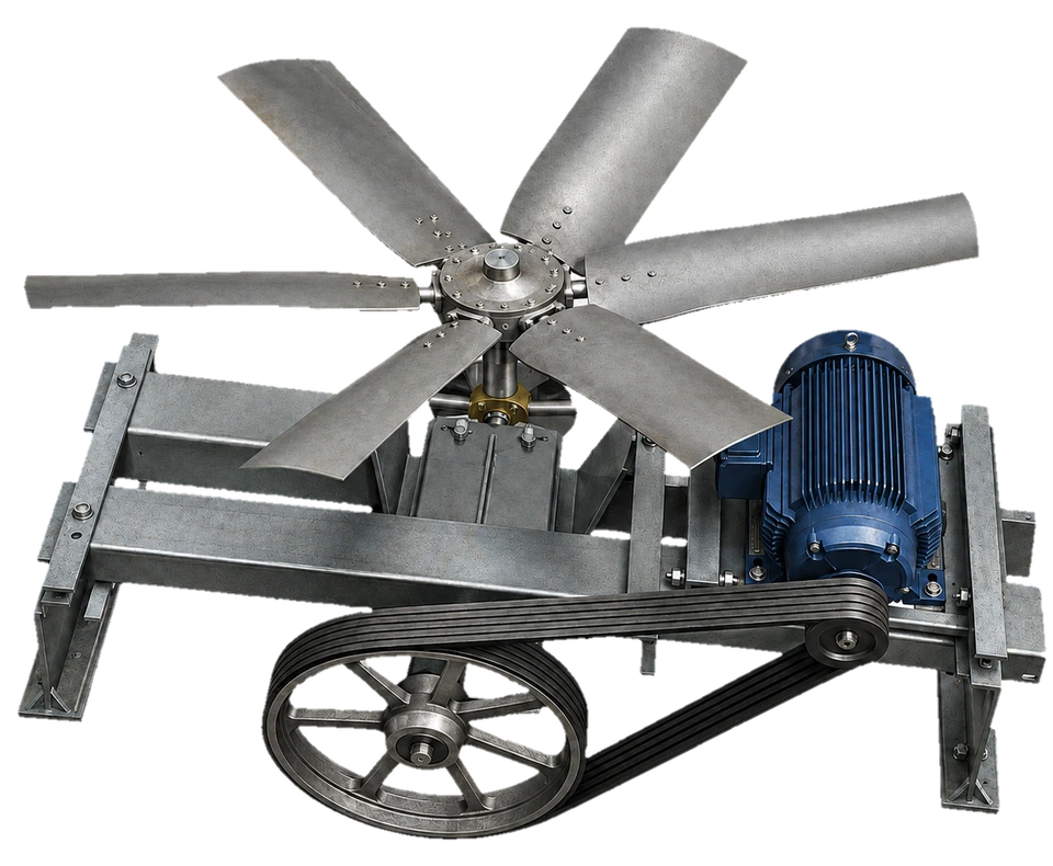 Ventilador axial industrial con motor y bandas
