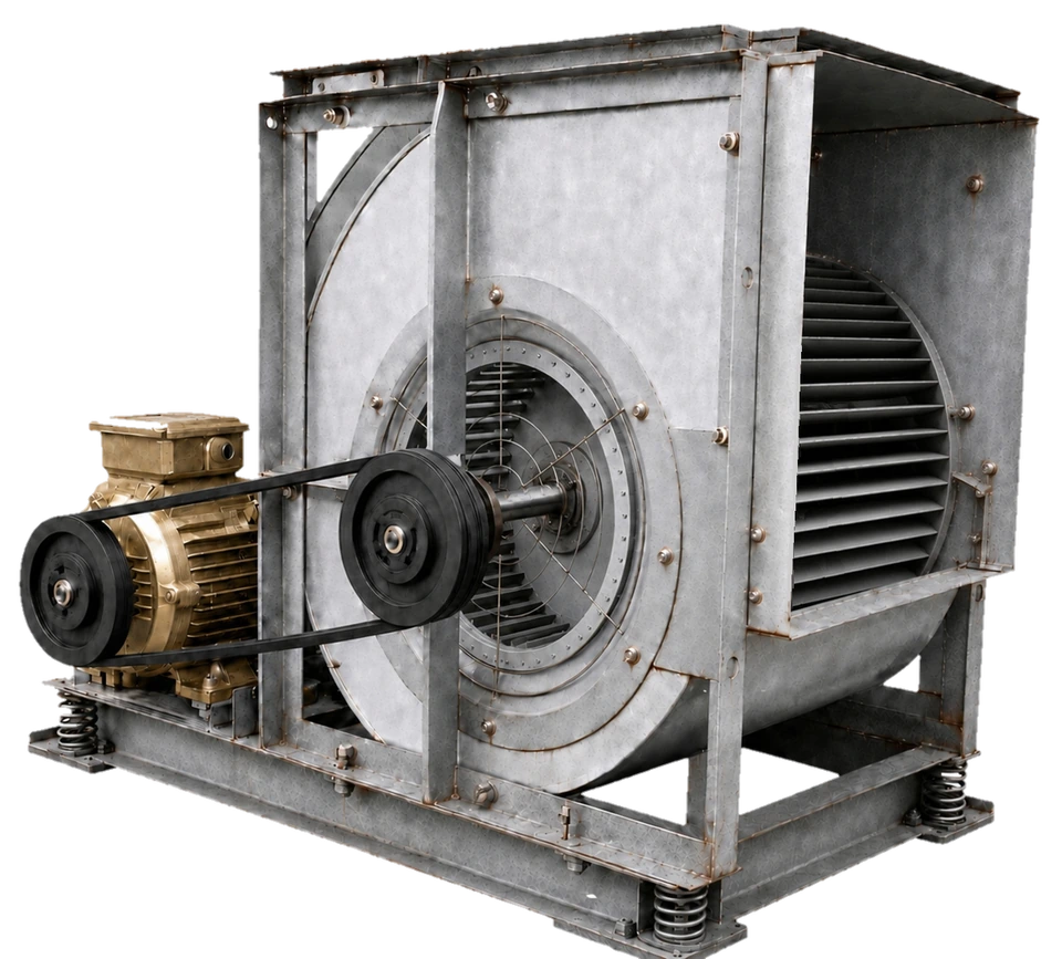 Ventilador centrífugo tradicional con transmisión por bandas