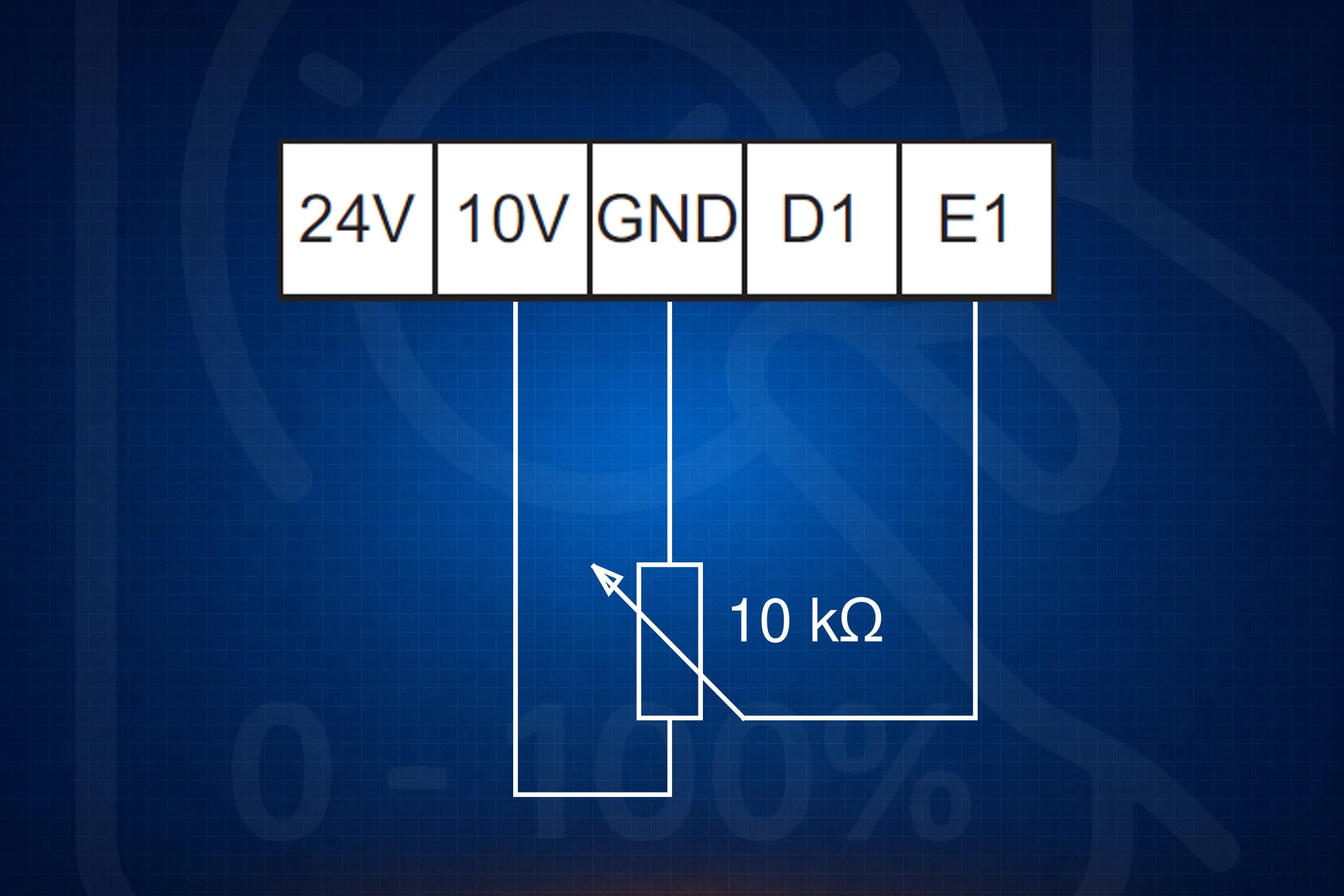 Potenciómetro de 10 kΩ conectado a los terminales de referencia y entrada E1 del motor EC
