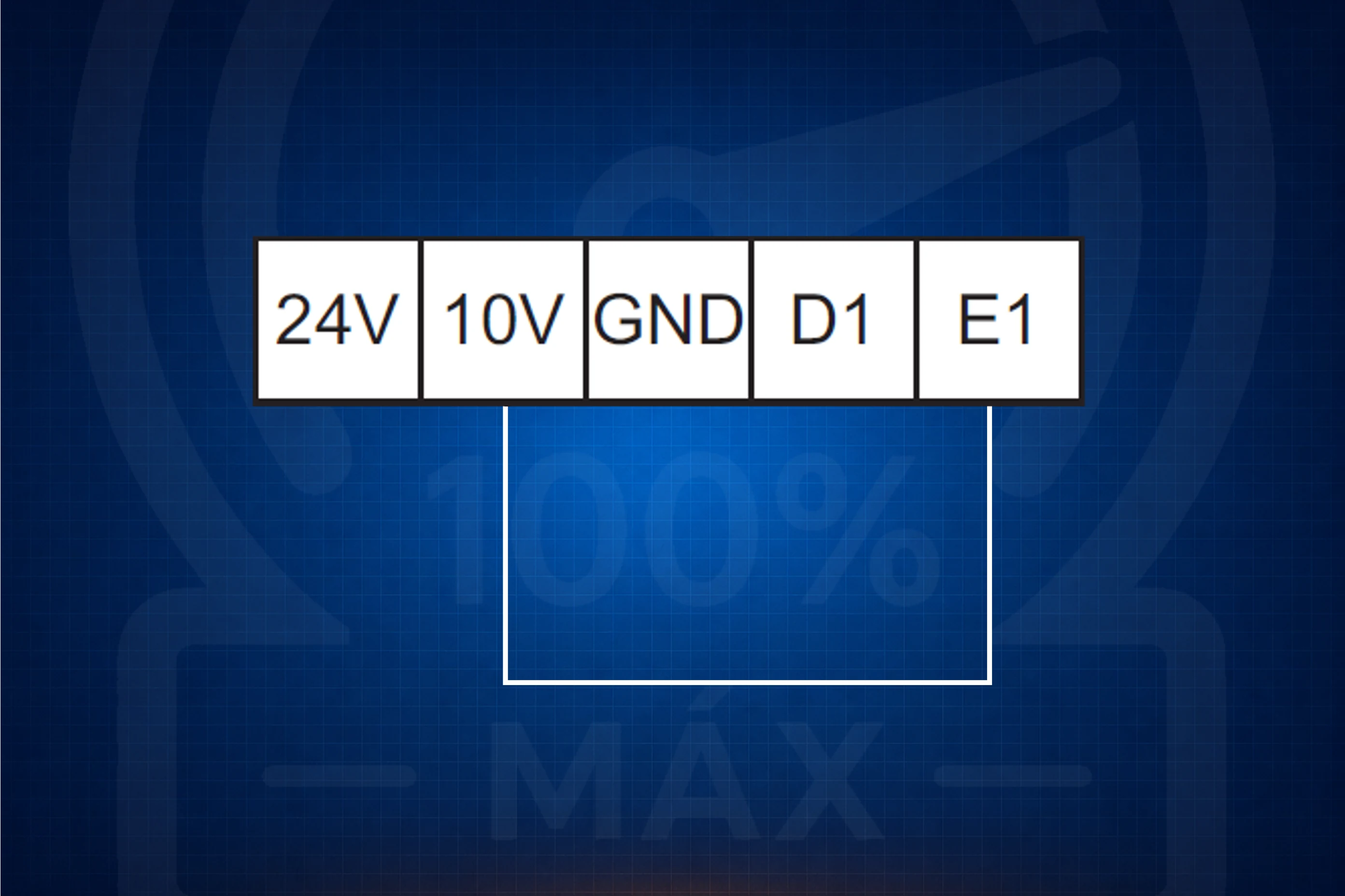 Terminales 24 V, 10 V, GND, D1 y E1 conectados para una referencia fija de velocidad